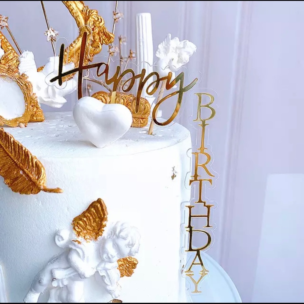 NEW | Happy Birthday Cake Topper | Acrylic Topper | Gold & White Cake Topper
